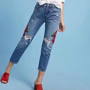 Levi's 501 Cropped Tapered Jean with Rose Embroidery